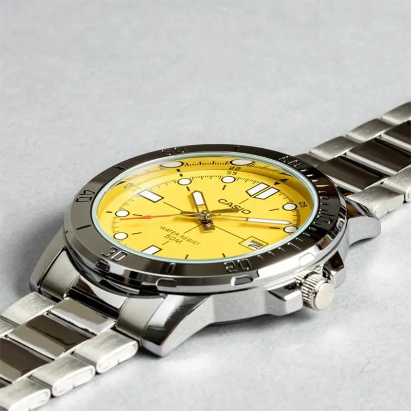 Casio Enticer Yellow Dial Stainless Steel Men's Watch- MTP-VD01D-9EV